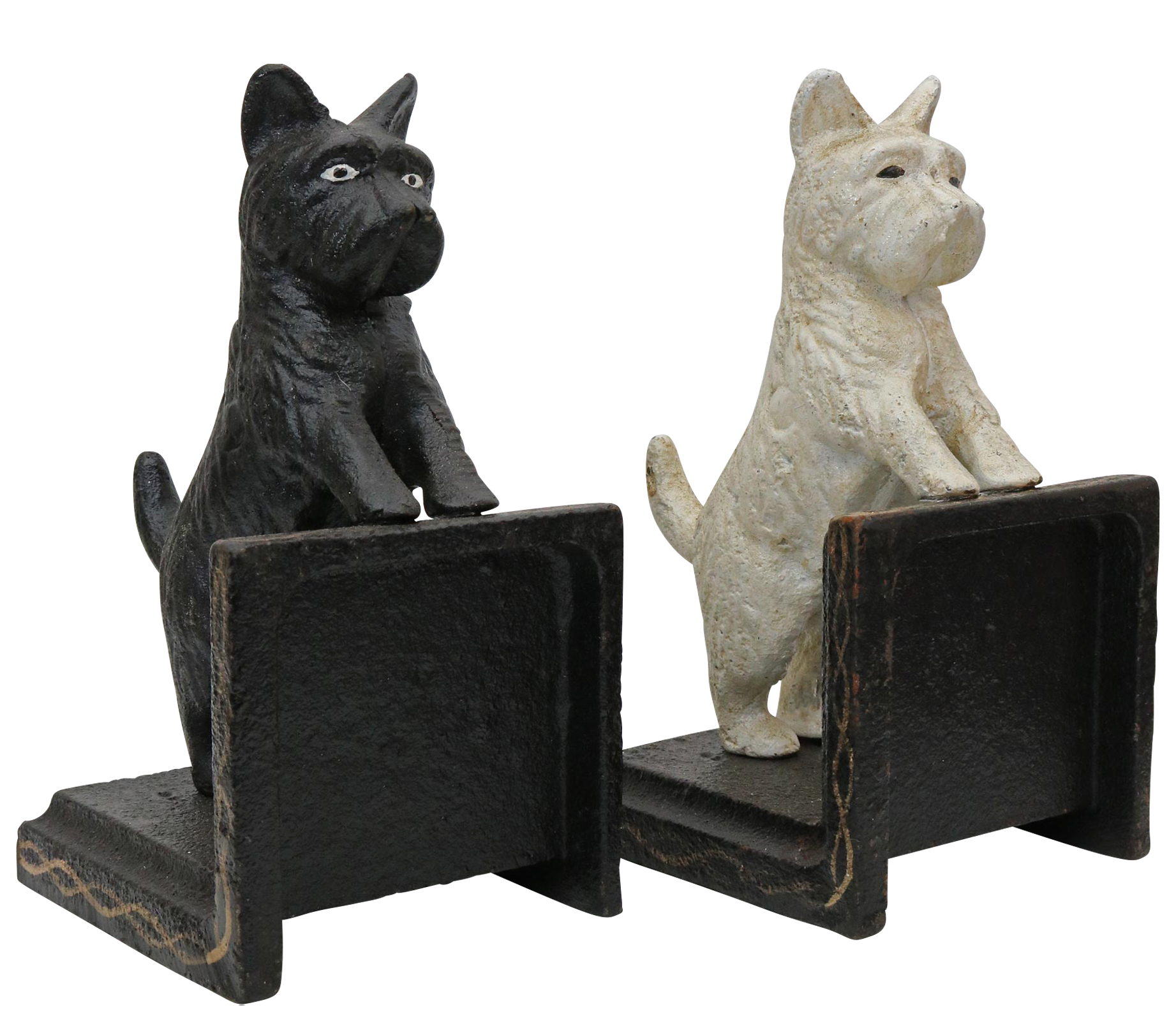 2 Buchstützen Buchständer Spitz Schnauzer Terrier Hund Figur Eisen Antik-Stil