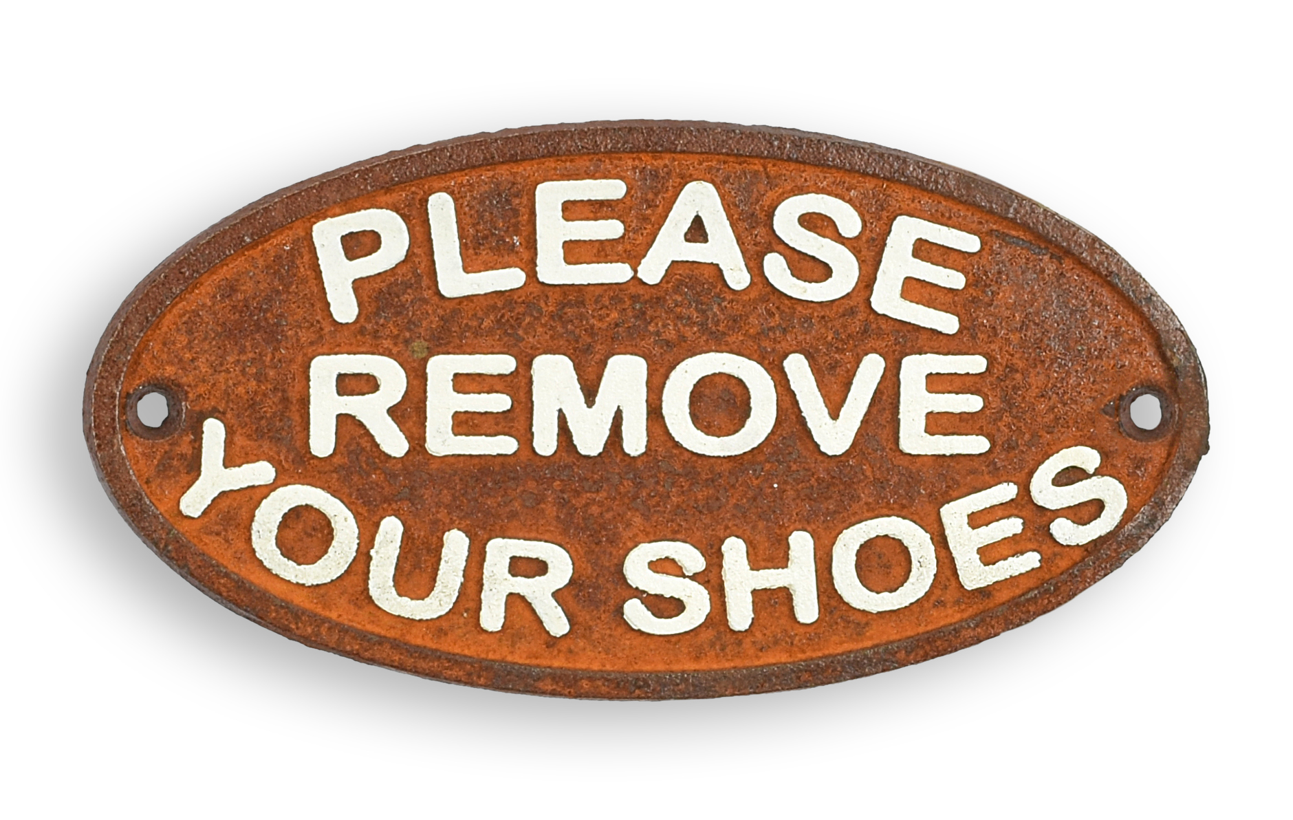 Eine gusseiserne Plakette mit der Aufschrift „Bitte Schuhe ausziehen“ Replikat Retro Design Dekoration