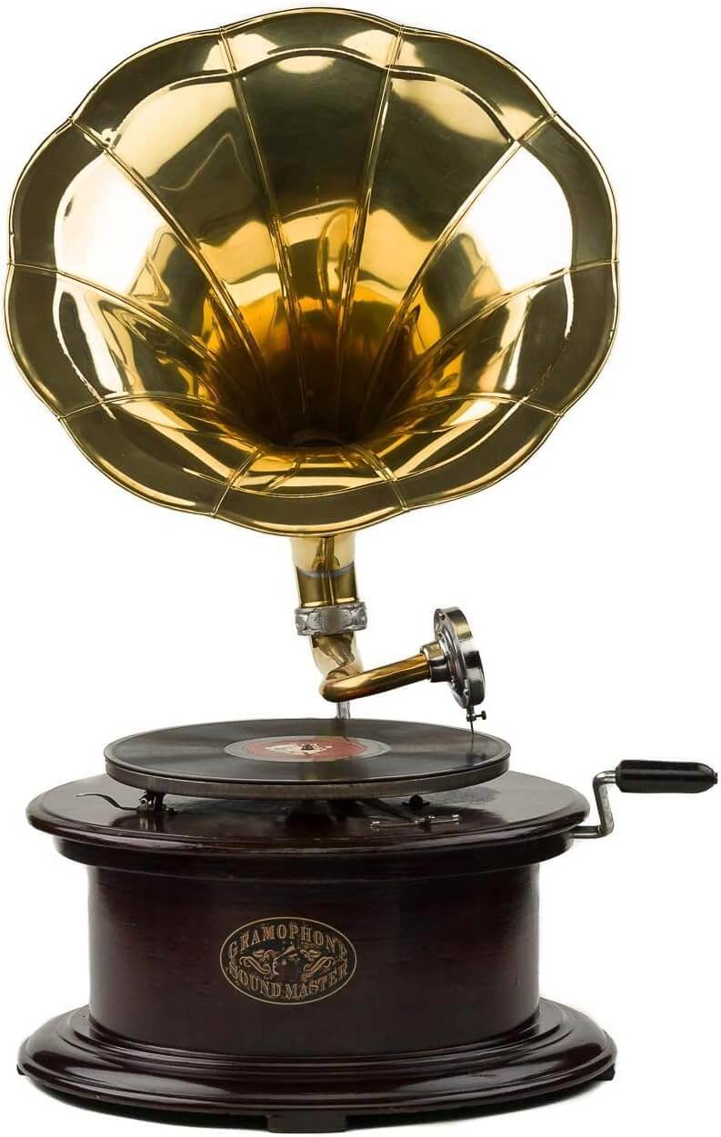Grammophon 70cm Schellackplatte Holz Trichter Trichtergrammophon antique style