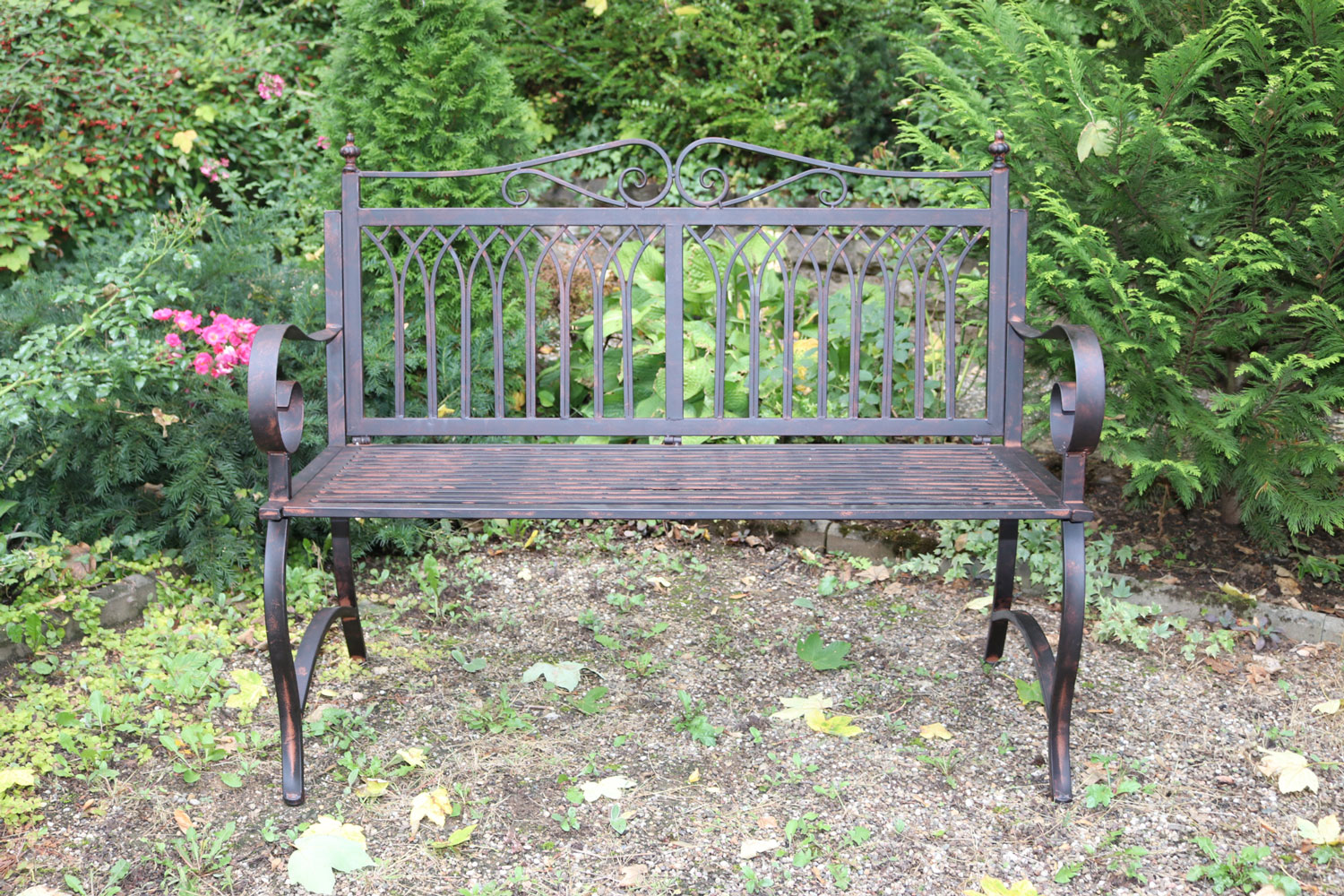 Gartenbank Bank Antik-Stil Garten Metall Eisen braun Gartenmöbel Parkbank 119cm