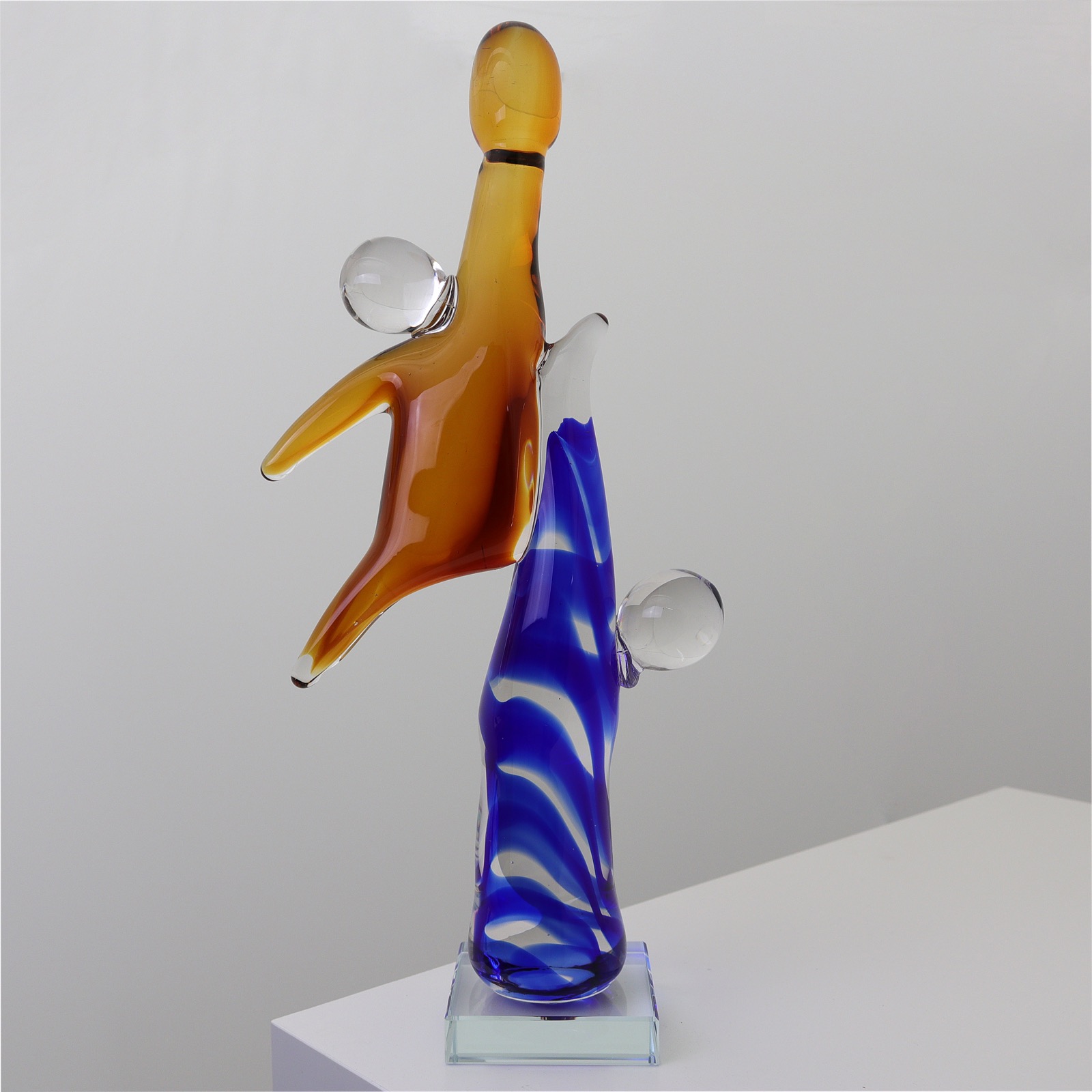 aubaho-OAT-426-2 Glasskulptur Basketball Glasfigur Figur Skulptur modern Glas Kunst abstrakt