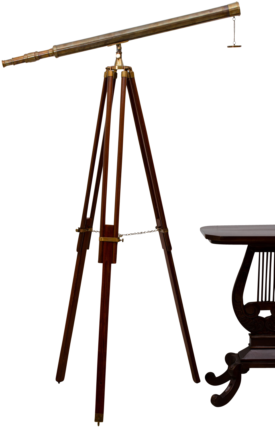 Teleskop Fernrohr Fernglas Messing brüniert mit Holz-Stativ 100cm Antik-Stil