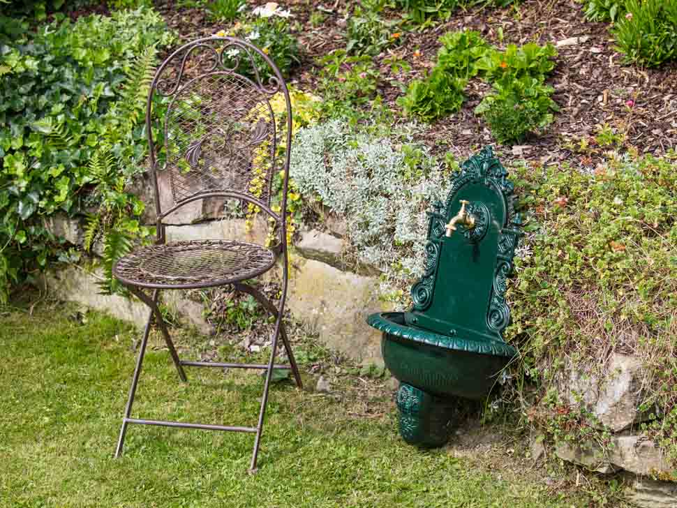 Waschbecken Wandbrunnen Wein Garten Alu grün antik Stil Brunnen Waschplatz Bad