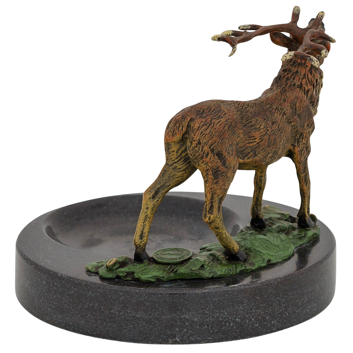 Bronze Figur mit Schale Hirsch Bronzeskulptur Antik-Stil Statue 14cm