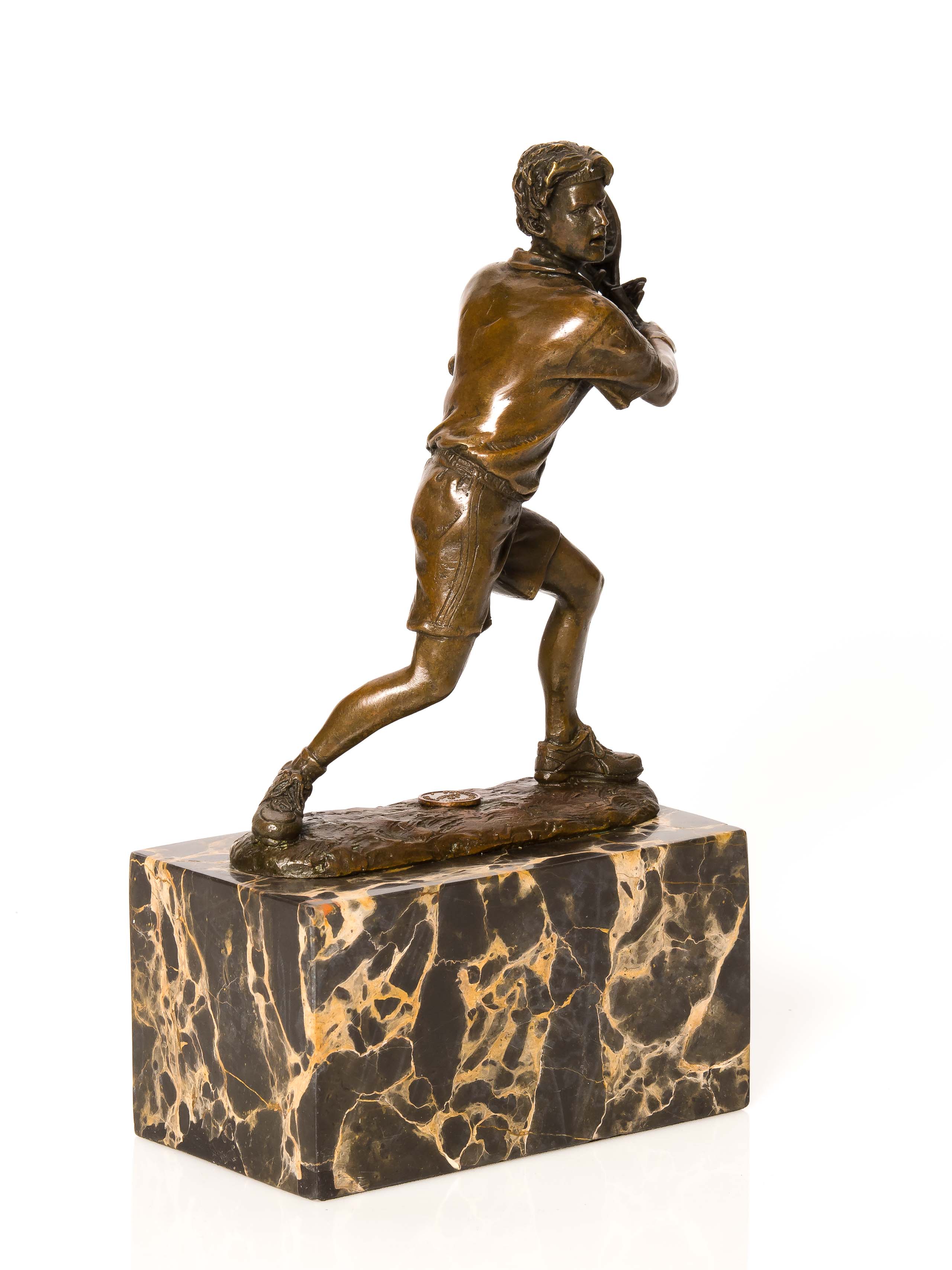 BRONZE TENNISSPIELER TENNIS POKAL BRONZEFIGUR BRONZESKULPTUR FIGUR ANTIK STIL