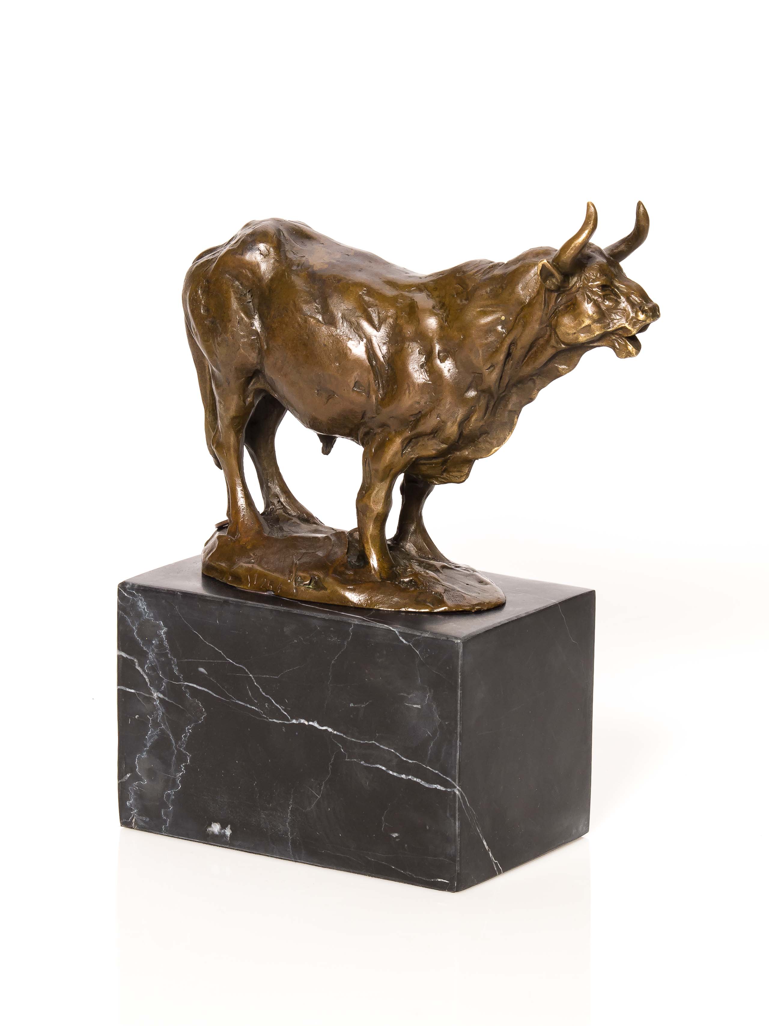 BRONZESKULPTUR STIER  BULLE BULL BRONZE MARMOR FIGUR SKULPTUR BRONZEFIGUR