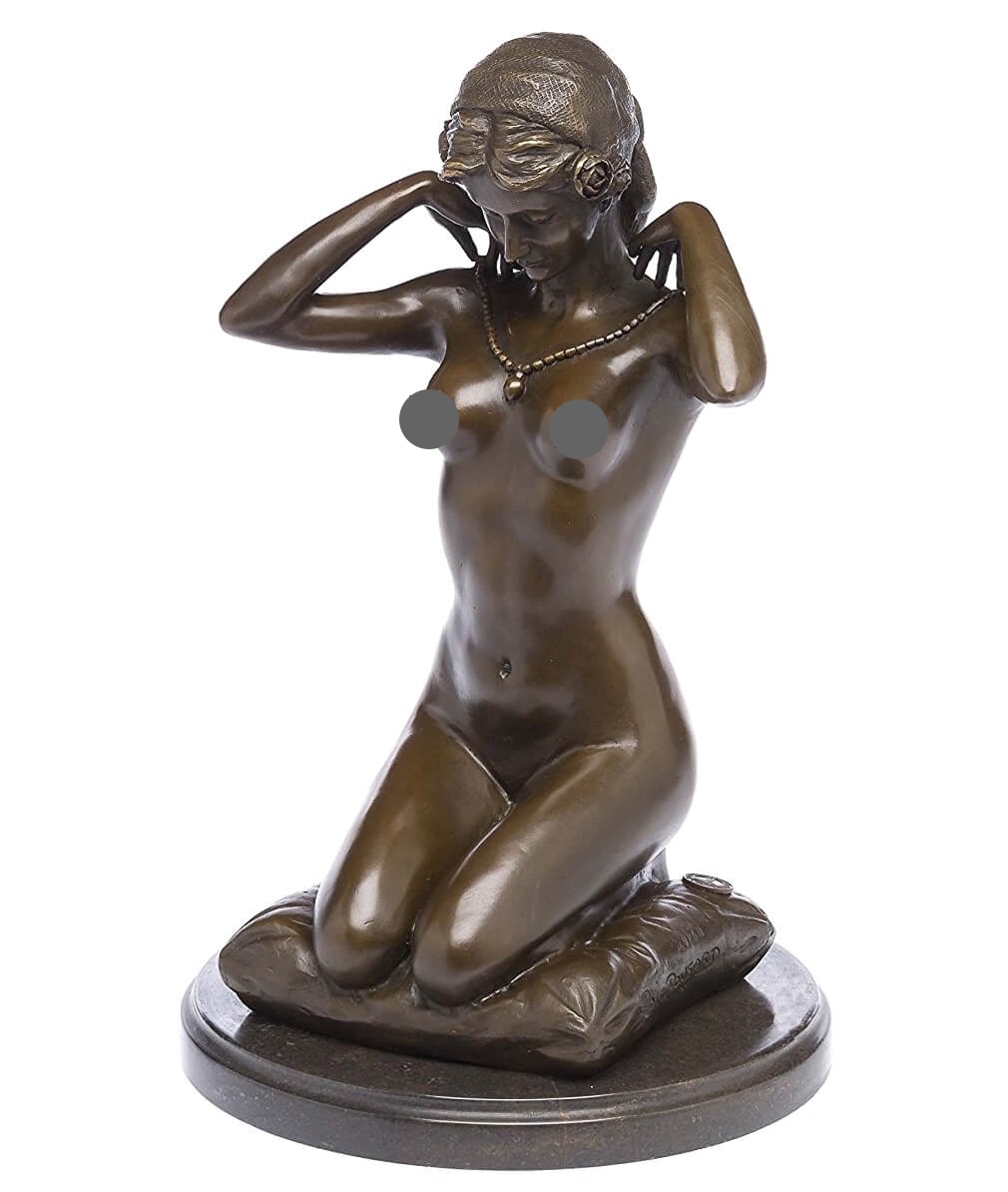 bronzestatue, nacktefigur, knieendefigur, weiblichefigur, kette