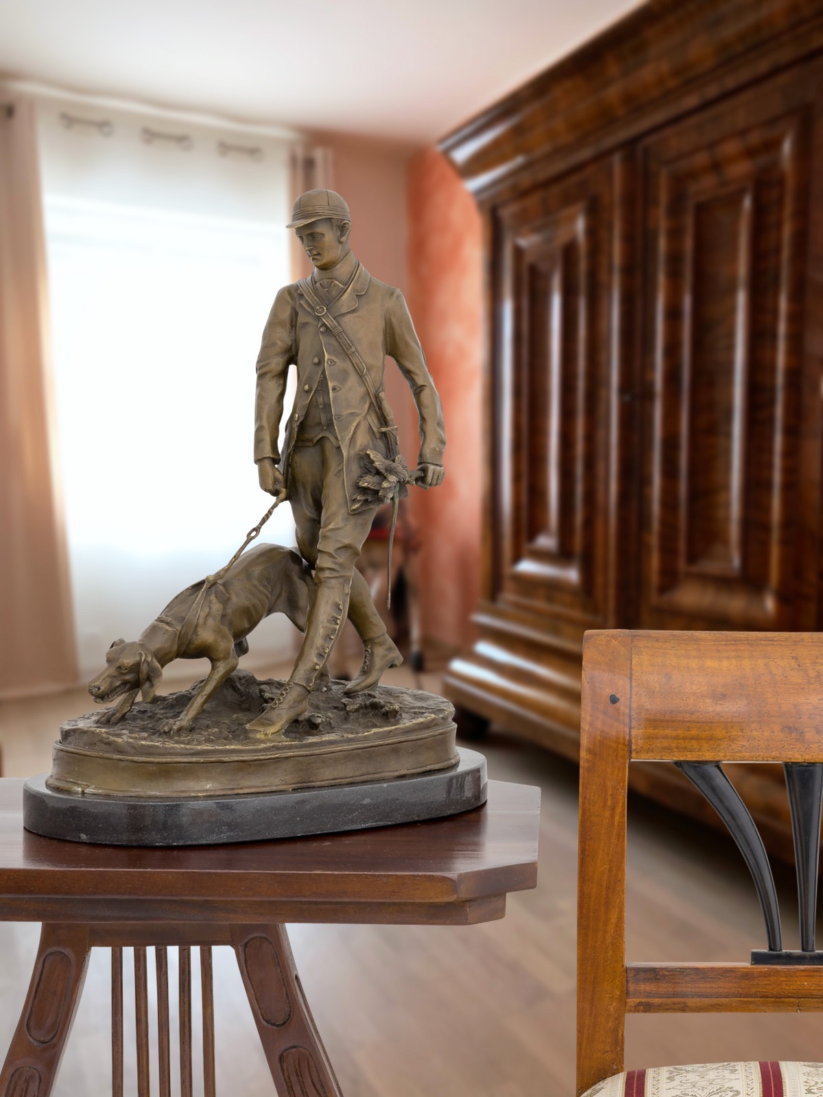 Bronzeskulptur Jäger nach Pierre Jules Mene Jagd Statue Figur 46cm Kopie Replik