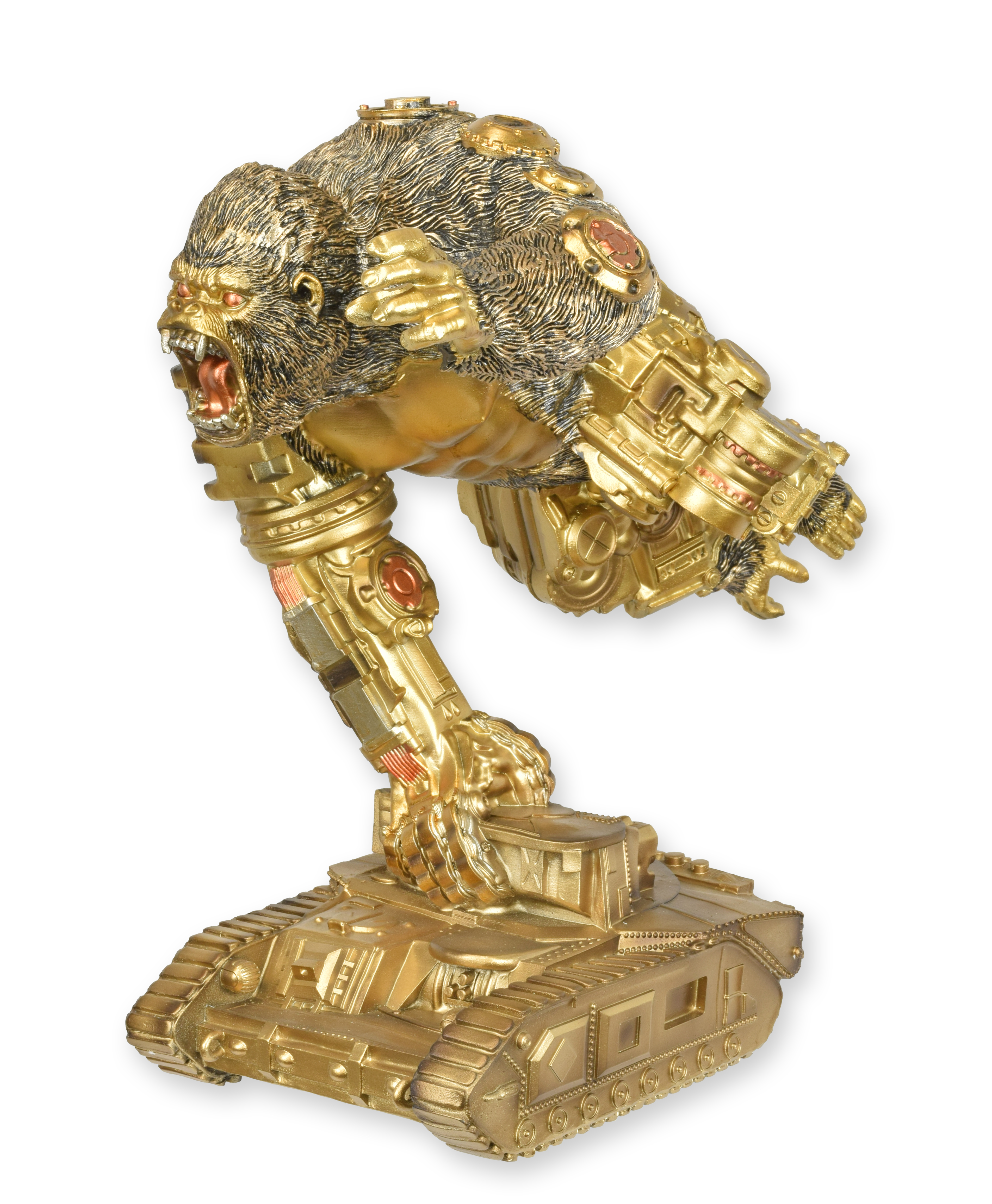 Steampunk-Figur Gorilla auf einem Panzer aus Kunstharz Replikat Retro Design Dekoration