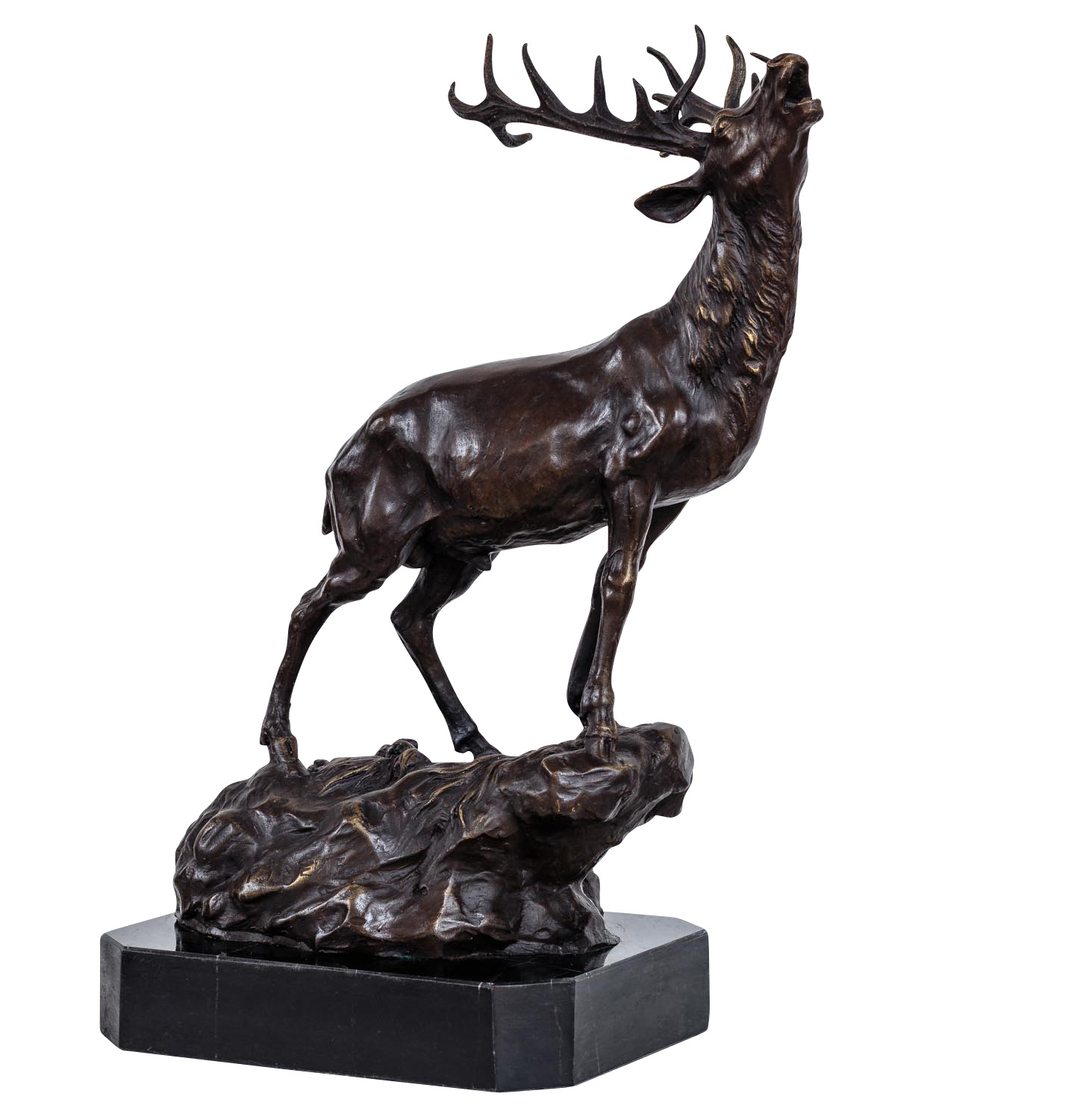 Bronzeskulptur Hirsch Felsen im Antik-Stil Bronze Figur Statue 38cm