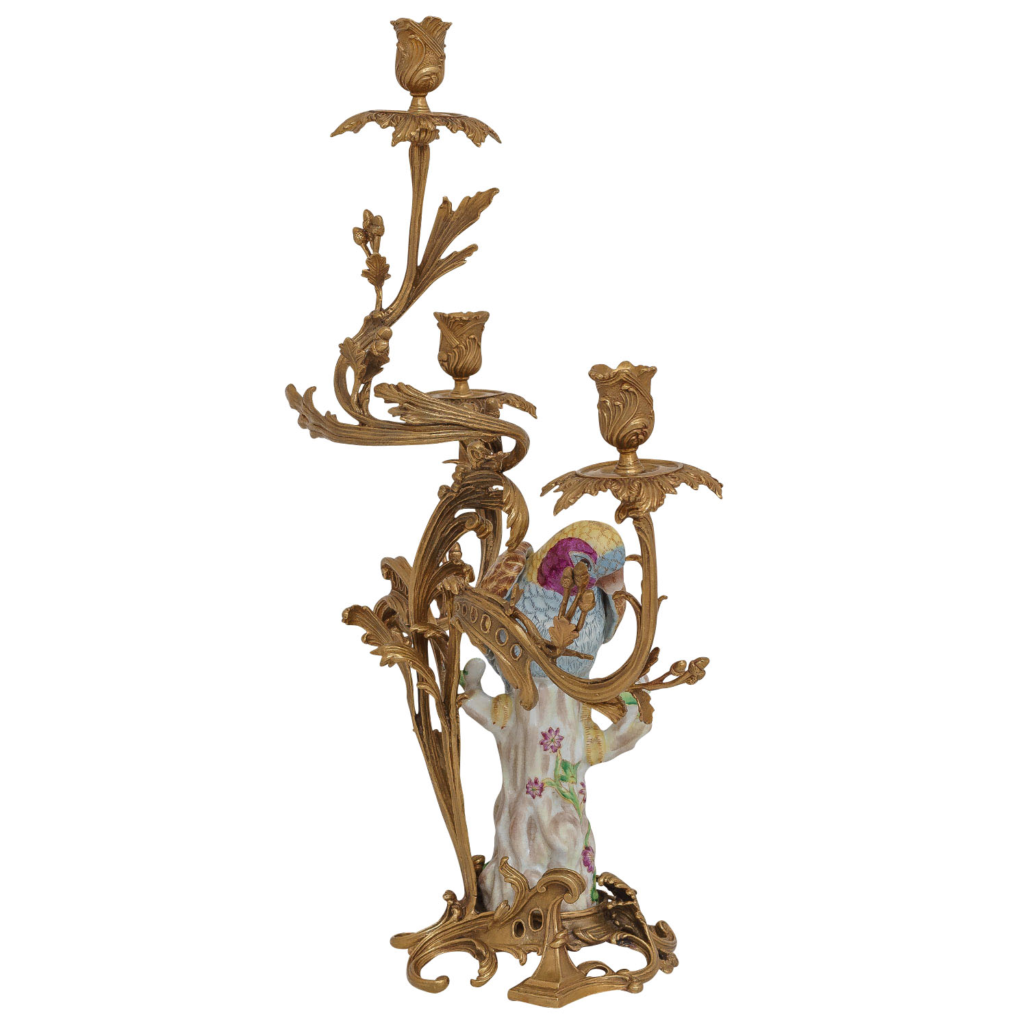 Kerzenständer Vogel Papagei Kerzenhalter Porzellan Bronze Antik-Stil 62cm (a)