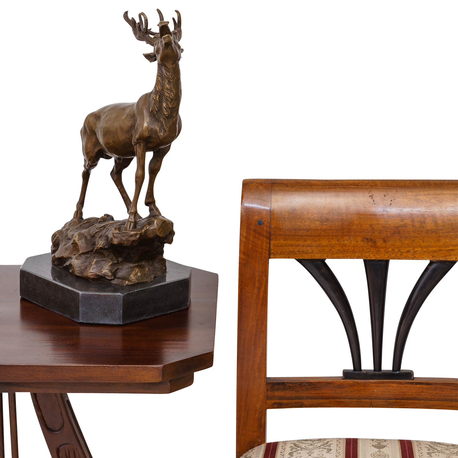 YB-109-1 Bronzeskulptur röhrender Hirsch Felsen im Antik-Stil Bronze Figur Statue