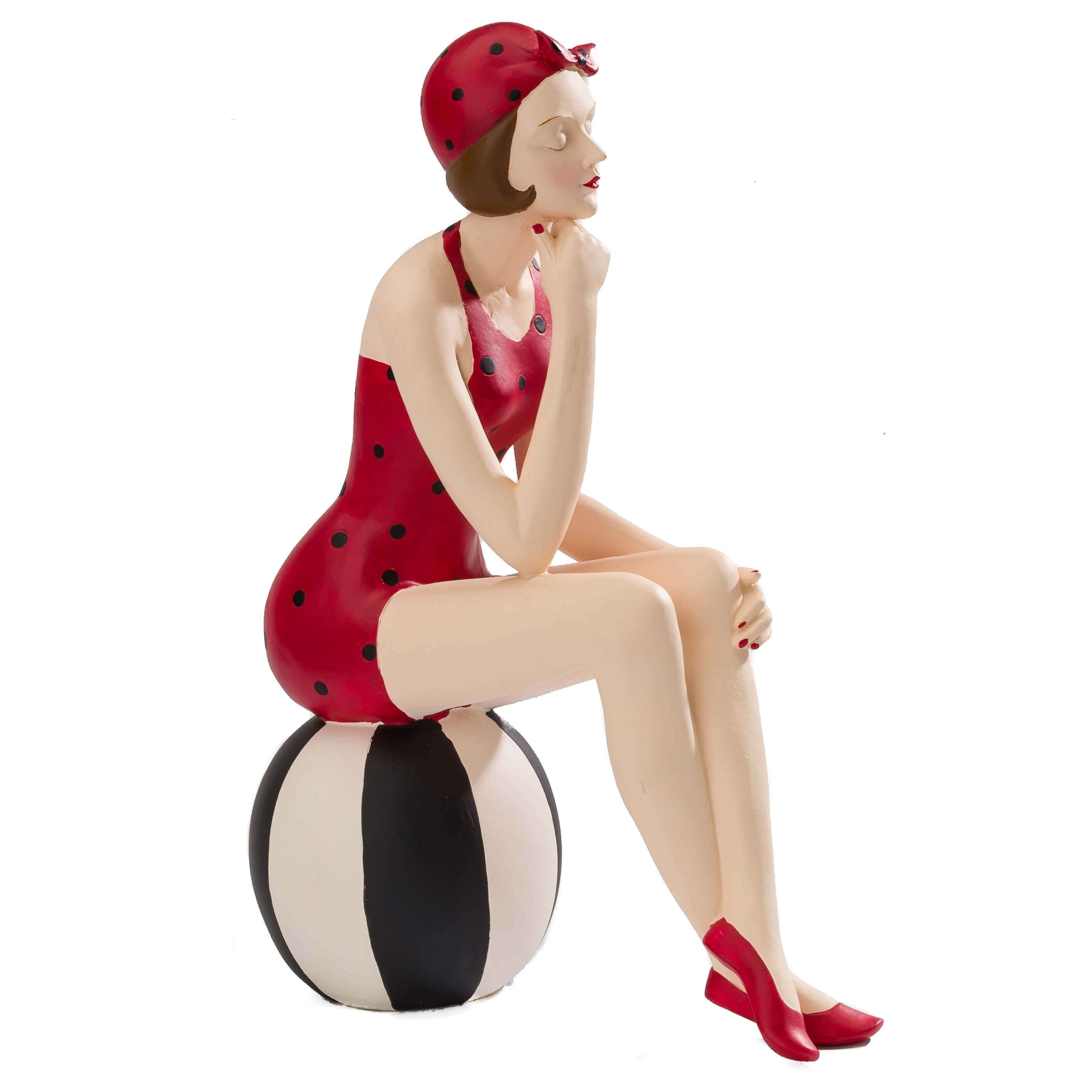 Figur, Dame mit Hut, Rotes Kleid, Polka dots, Sitzfigur