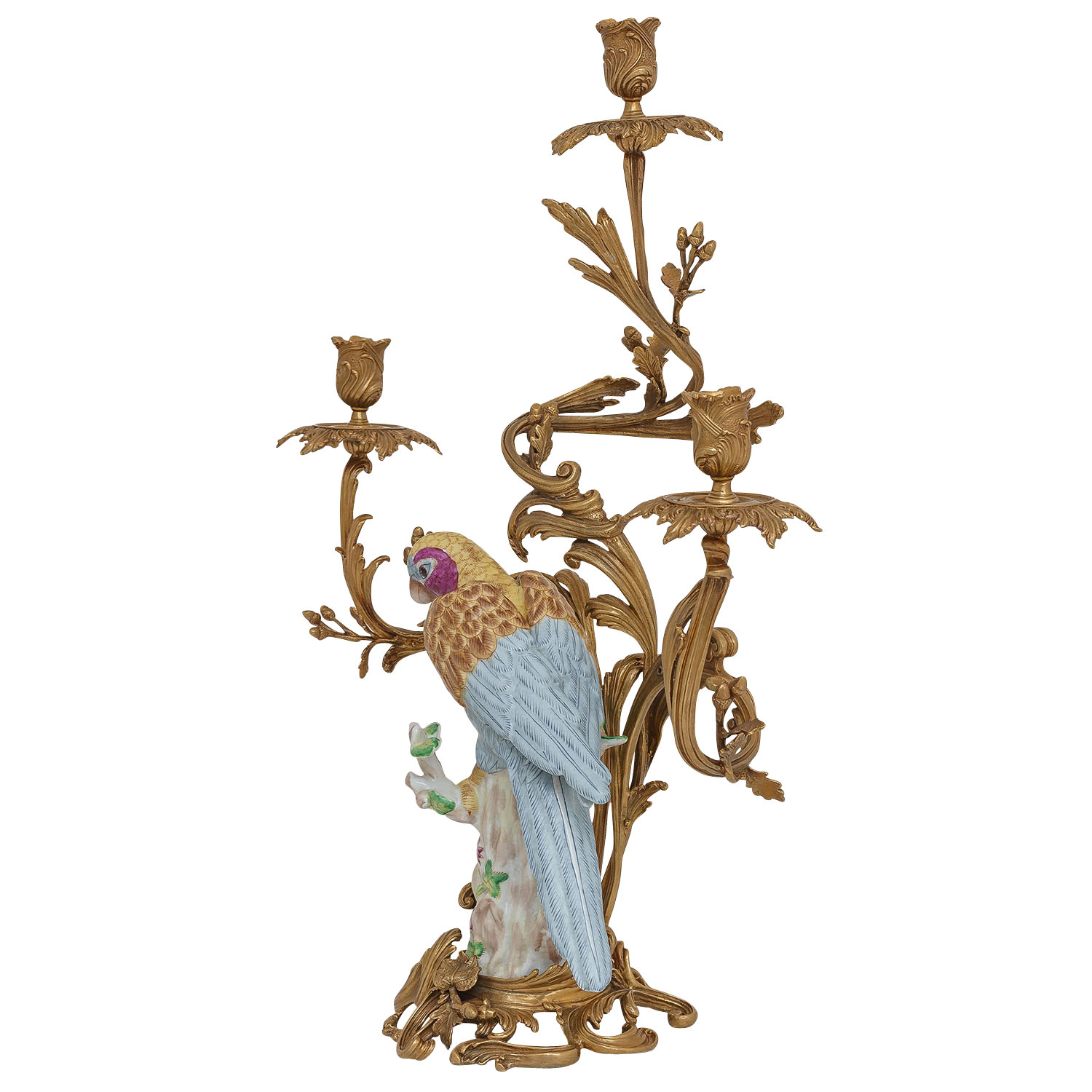 Kerzenständer Vogel Papagei Kerzenhalter Porzellan Bronze Antik-Stil 62cm (a)