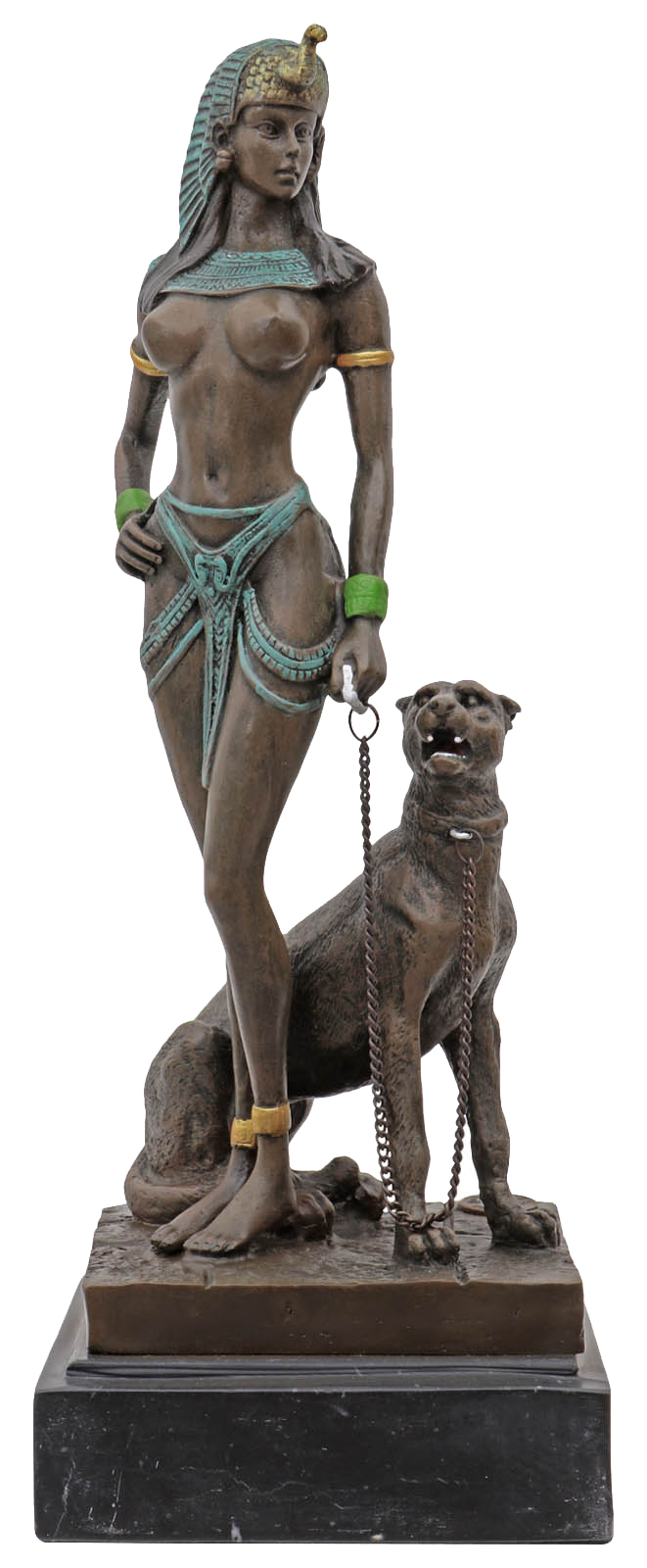 Bronzeskulptur Kleopatra Cleopatra Panther Antik-Stil Bronze Figur Statue 26cm