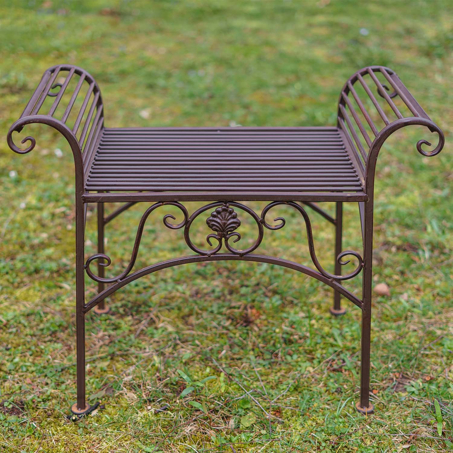 Gartenbank Eisen Metall Antik-Stil Garten Bank Gartenmöbel braun 70cm