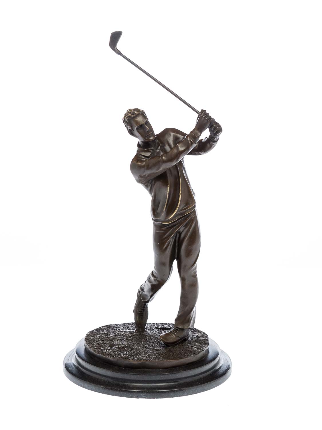 Bronzeskulptur Golf Golfspieler Bronze Golfer beim Abschlag Pokal sculpture