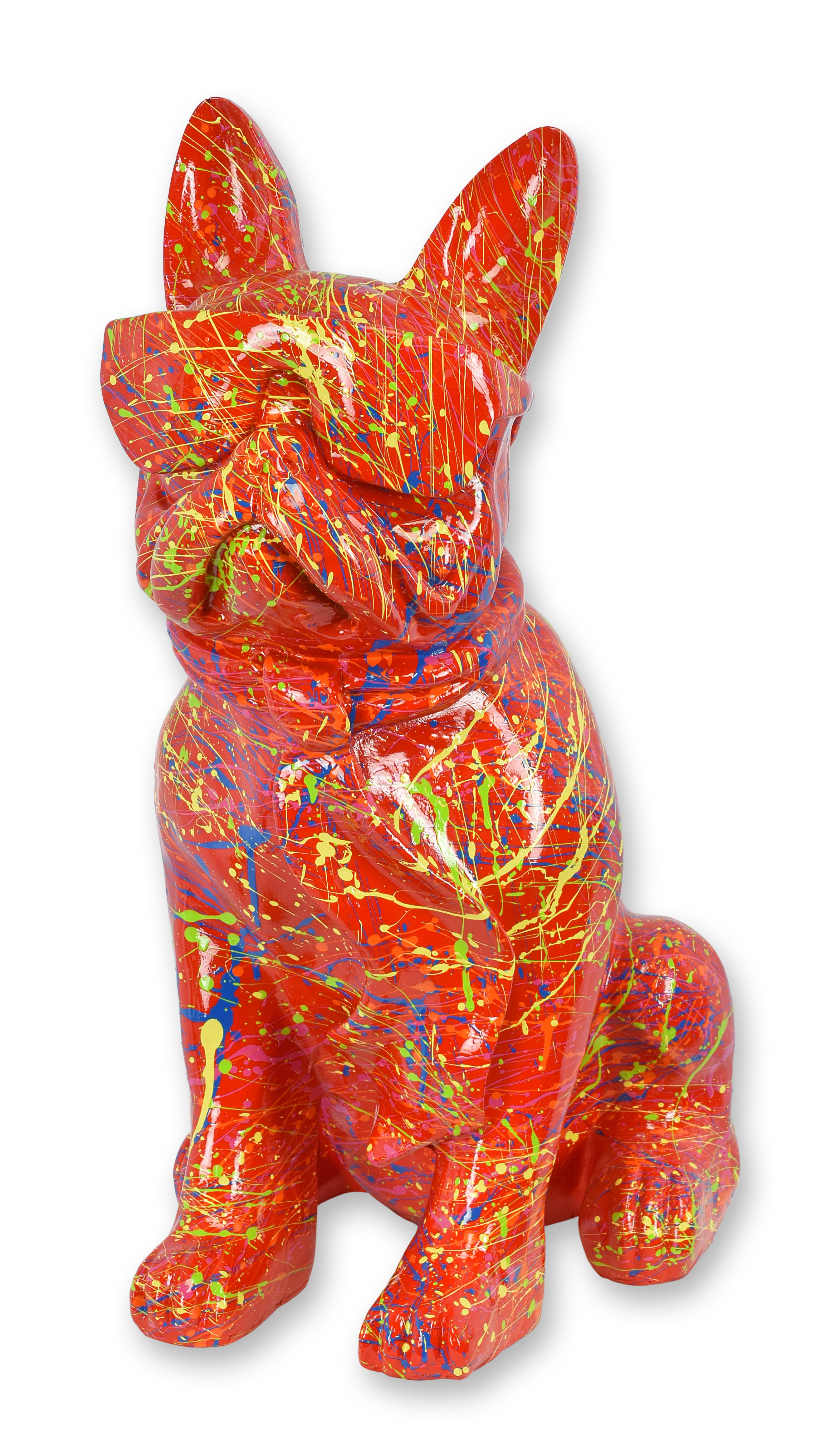 Figur Bulldogge  mit Sonnenbrille und Krawatte rote Farbspritzer Replikat Retro Design Dekoration