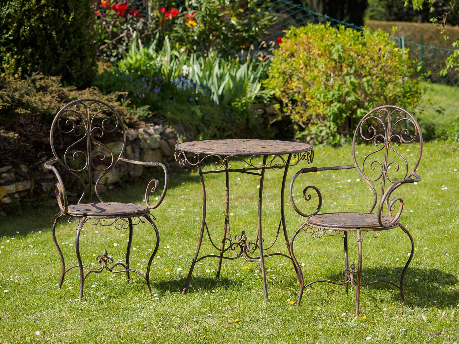 Gartenset Eisen Metall Garnitur Garten Möbel braun Antik-Stil