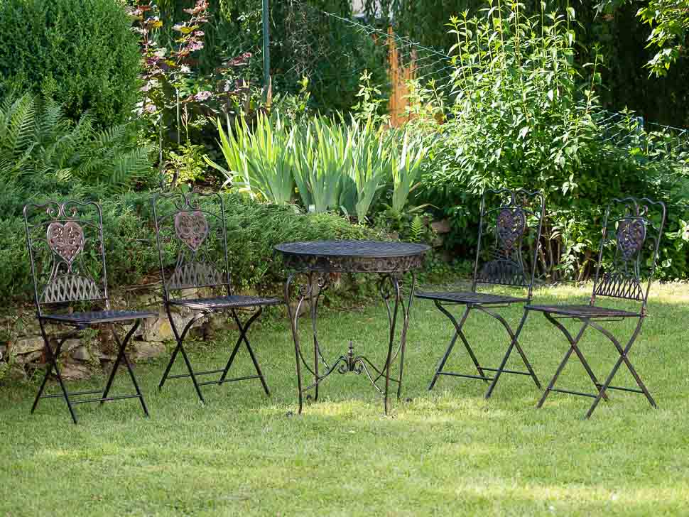 Gartentisch und 4 Stühle Eisen Bistromöbel Antik-Stil Tisch Gartenmöbel braun