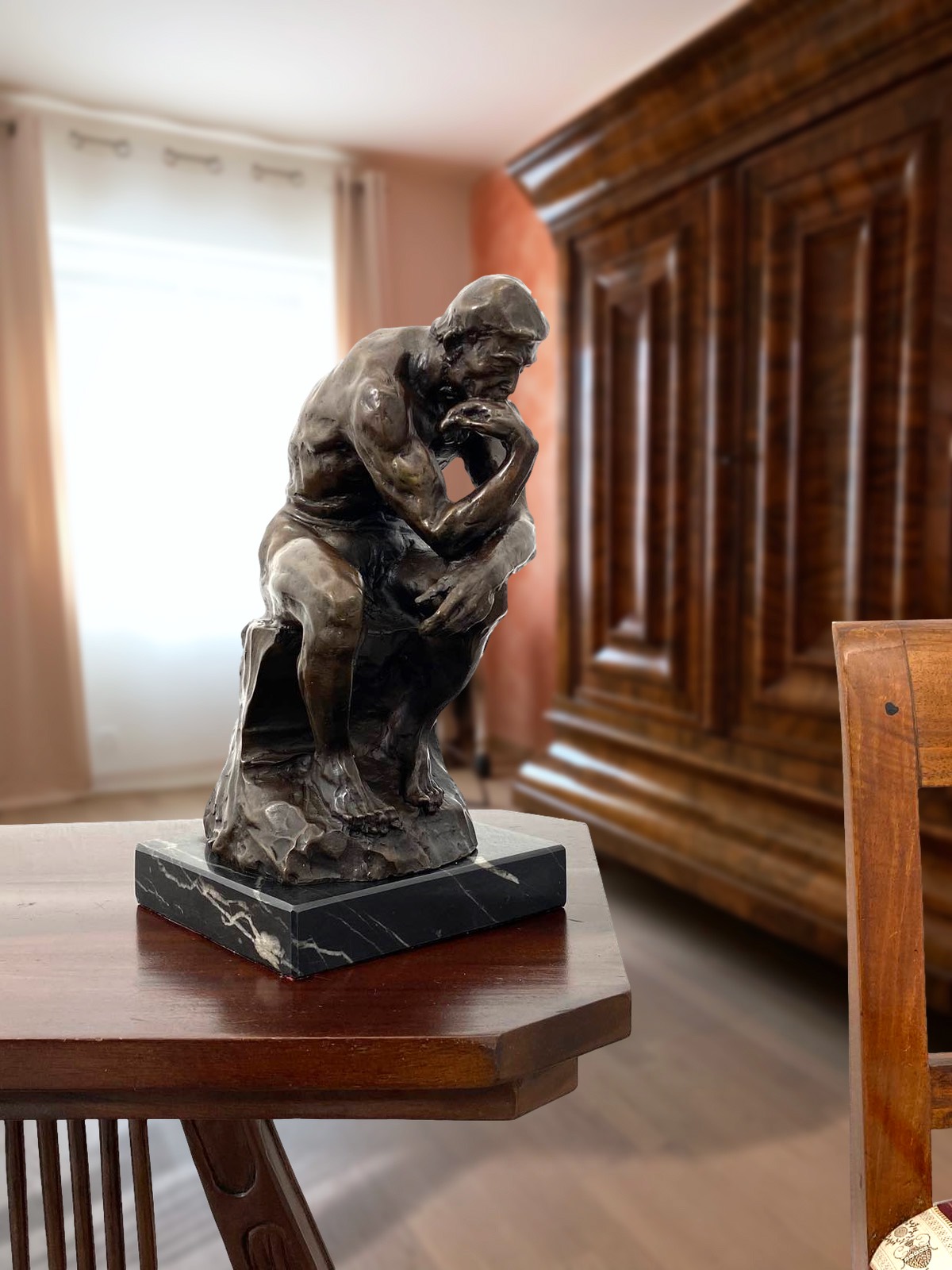 Bronzeskulptur Replika der Denker Mann nach Rodin Bronze Figur Skulptur 31cm