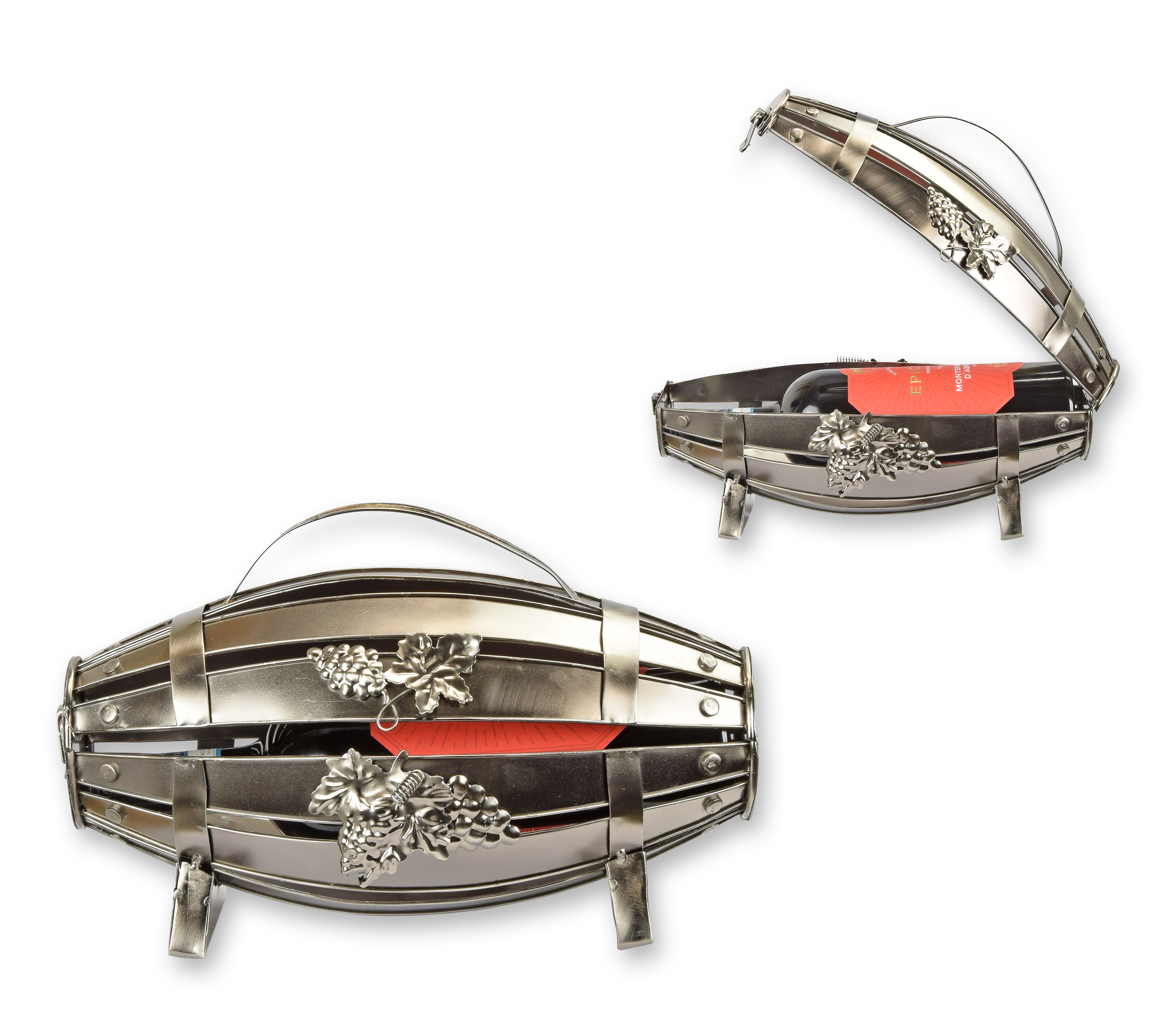 Ein Flaschenhalter aus Blech „Fass“ Replikat Retro Design Dekoration