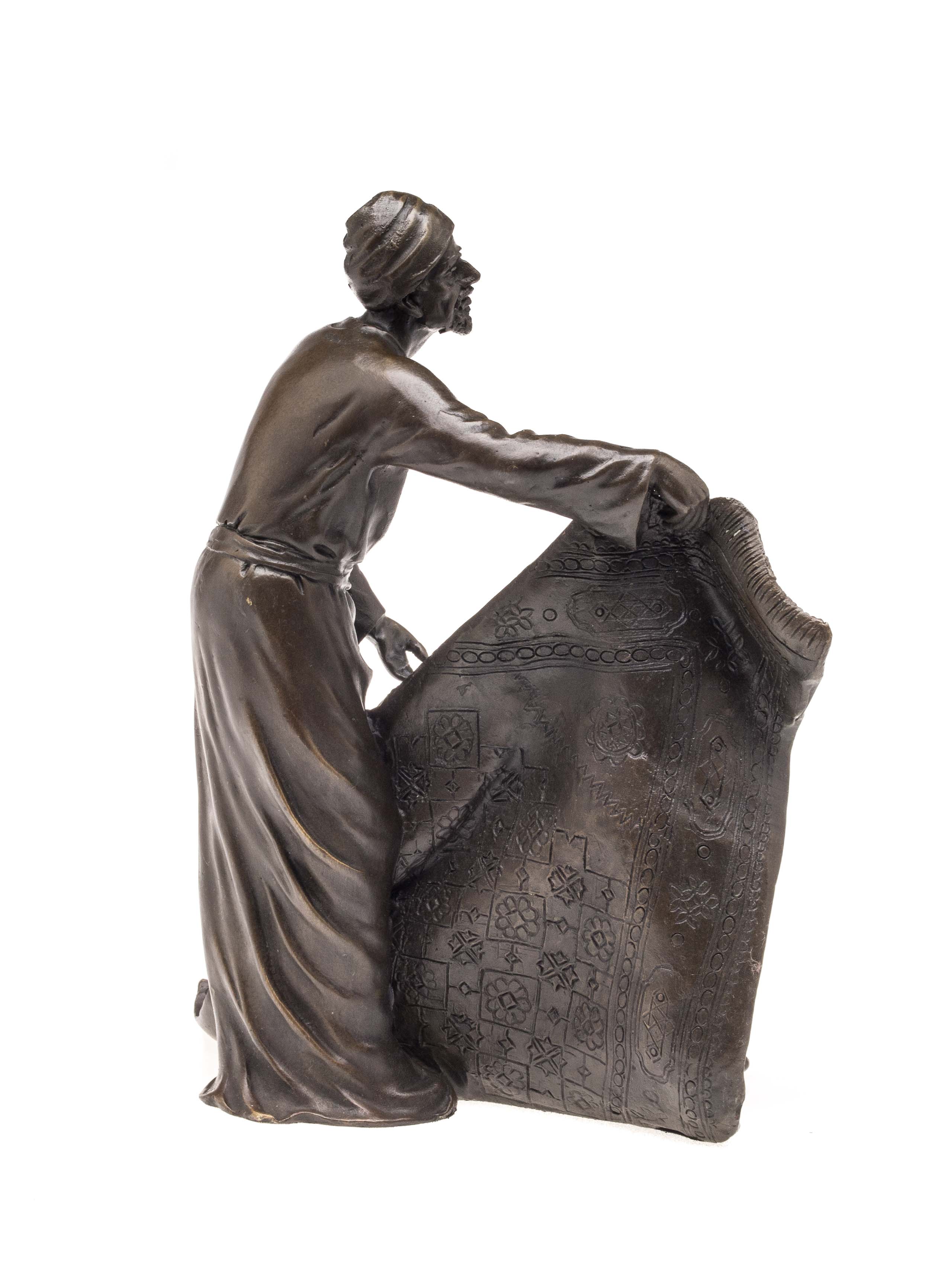 WB-2-4 BRONZE TEPPICHHÄNDLER ORIENT TEPPICH BRONZEFIGUR BRONZESKULPTUR FIGUR PERSER