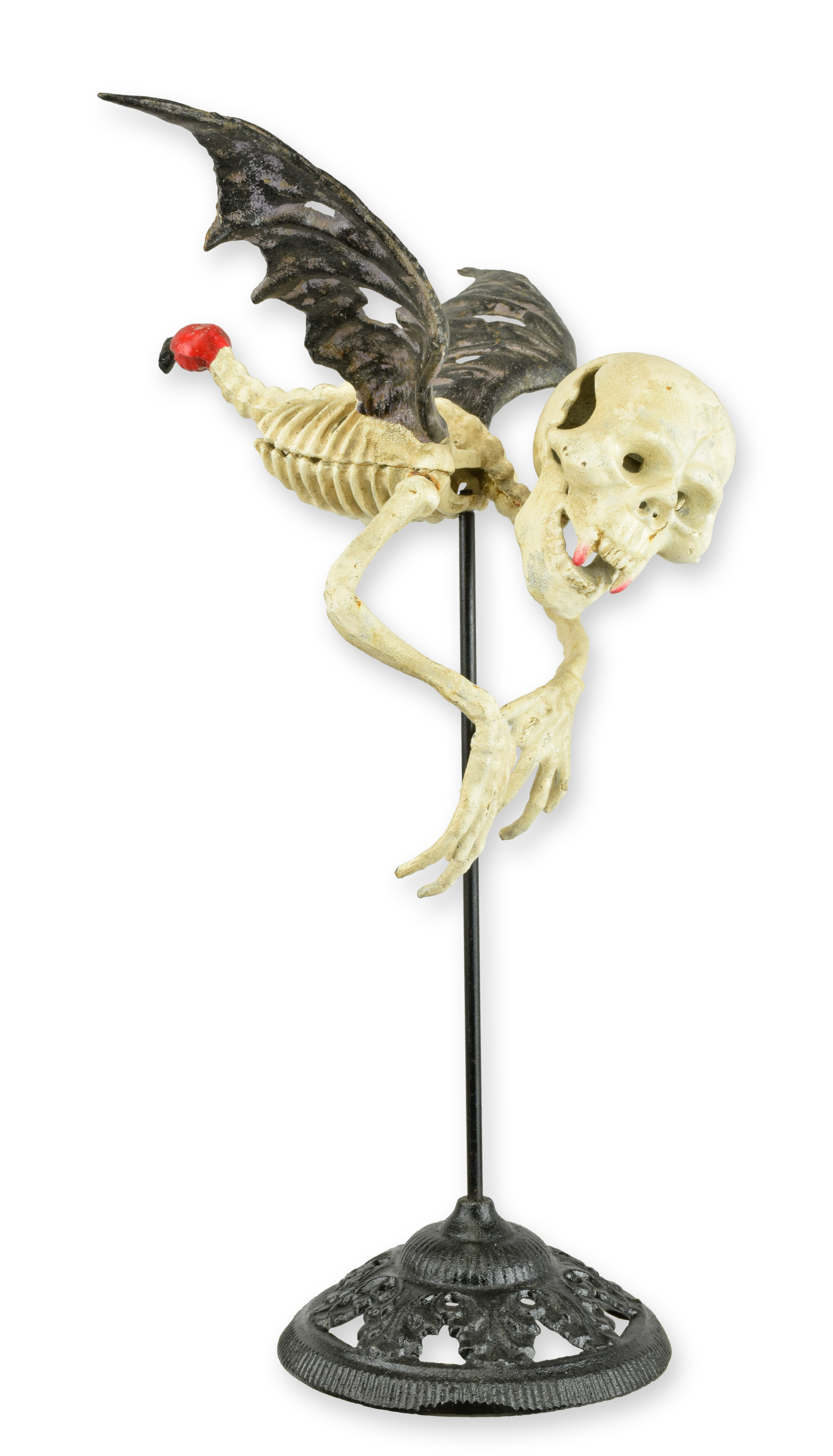 Ein fliegender Skelettvampir aus Gusseisen auf einem Ständer Replikat Retro Design Dekoration