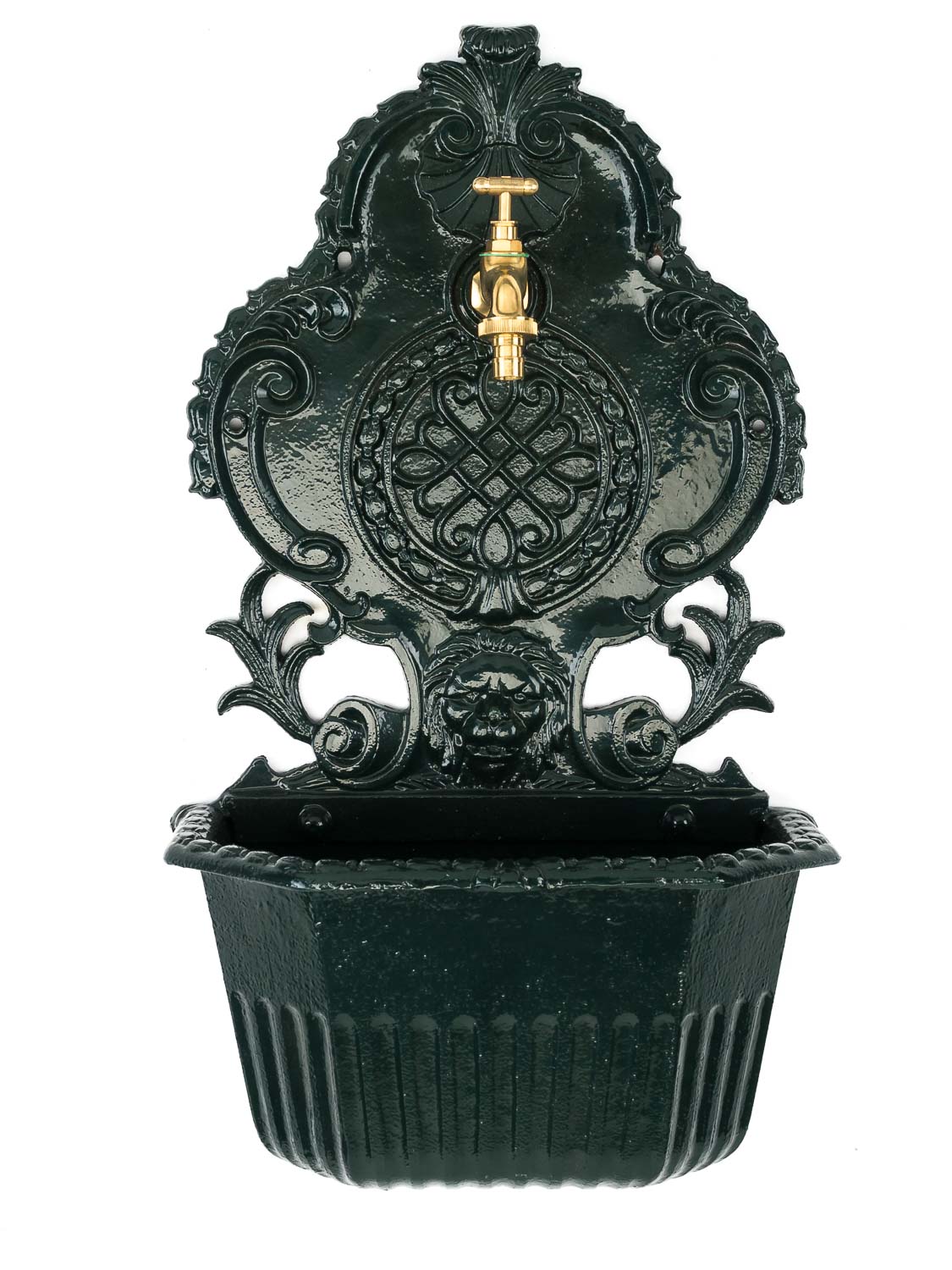 Waschbecken Löwe Wandbrunnen Garten Alu Becken Brunnen Grün antik Stil