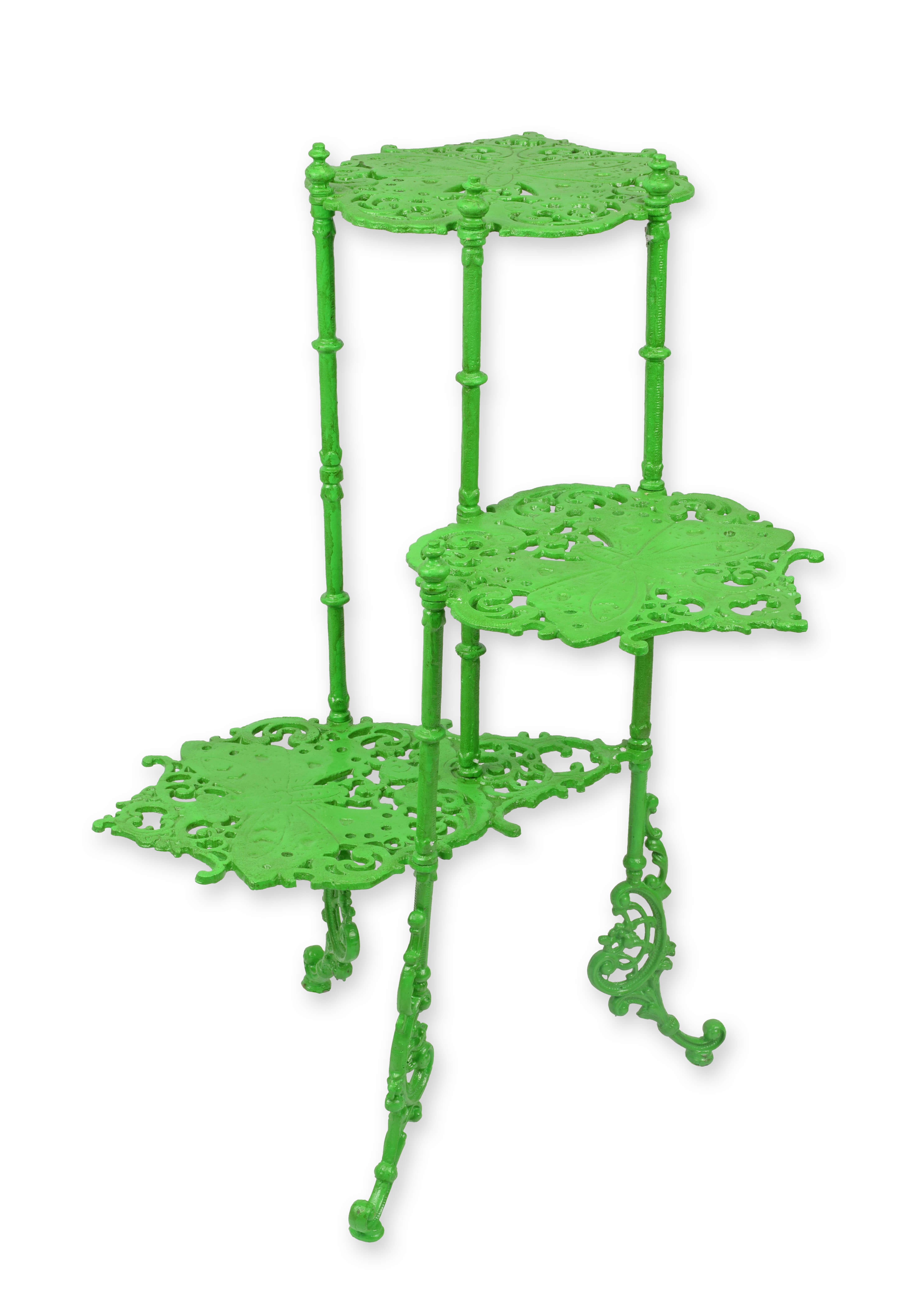 Stufen-Tiered Pflanzenständer, Gartenständer, Metallständer, grüne Farbe, verzieretes Muster