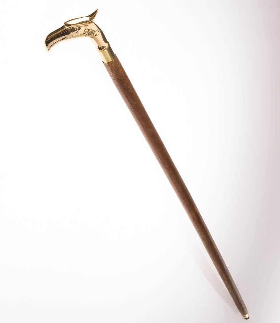 Walking cane, Wooden shaft, Gold handle, Hollowed top, Canes with eagle head