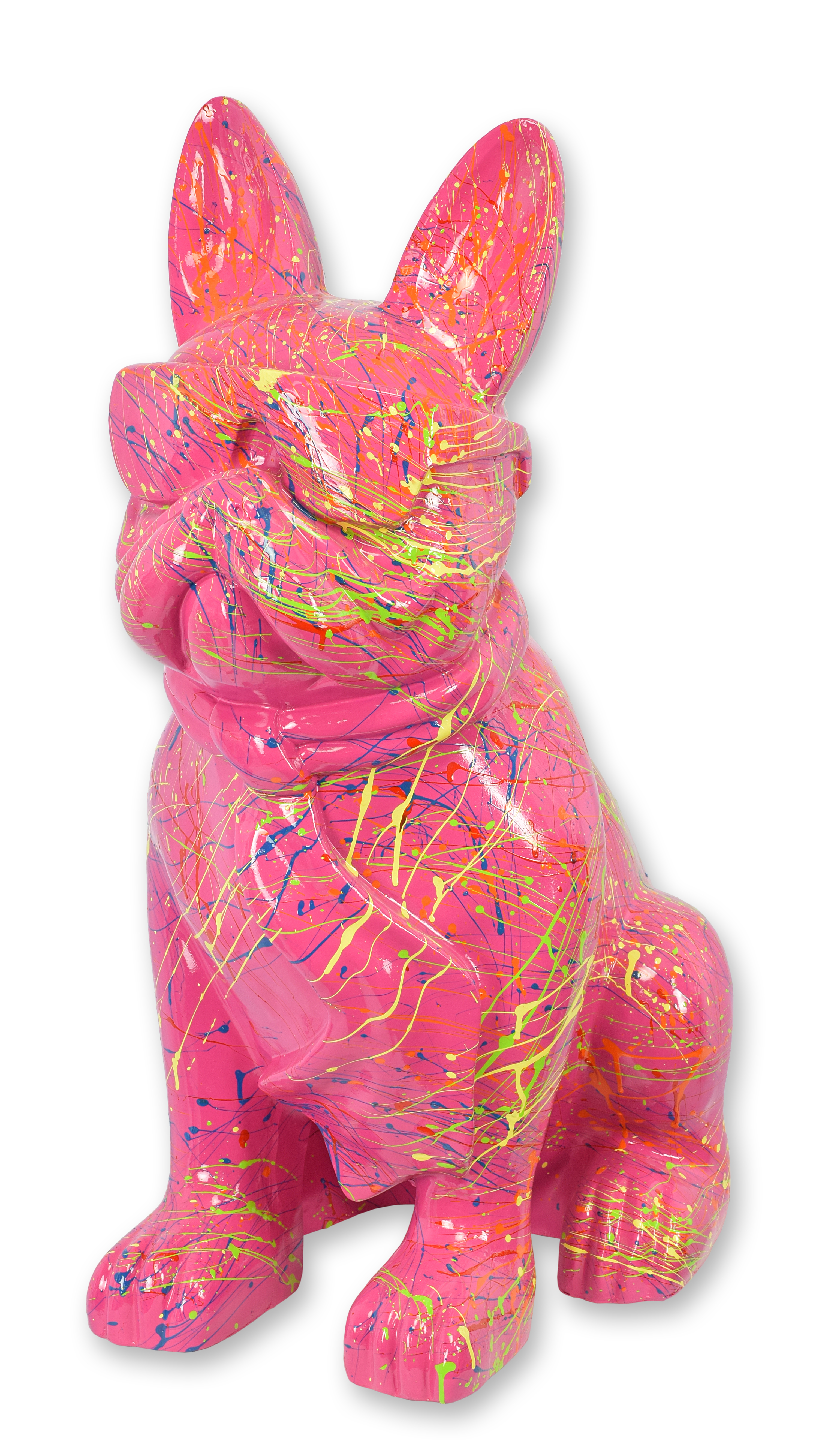 Figur Bulldogge mit Sonnenbrille und Krawatte rosa Spritzer Replikat Retro Design Dekoration