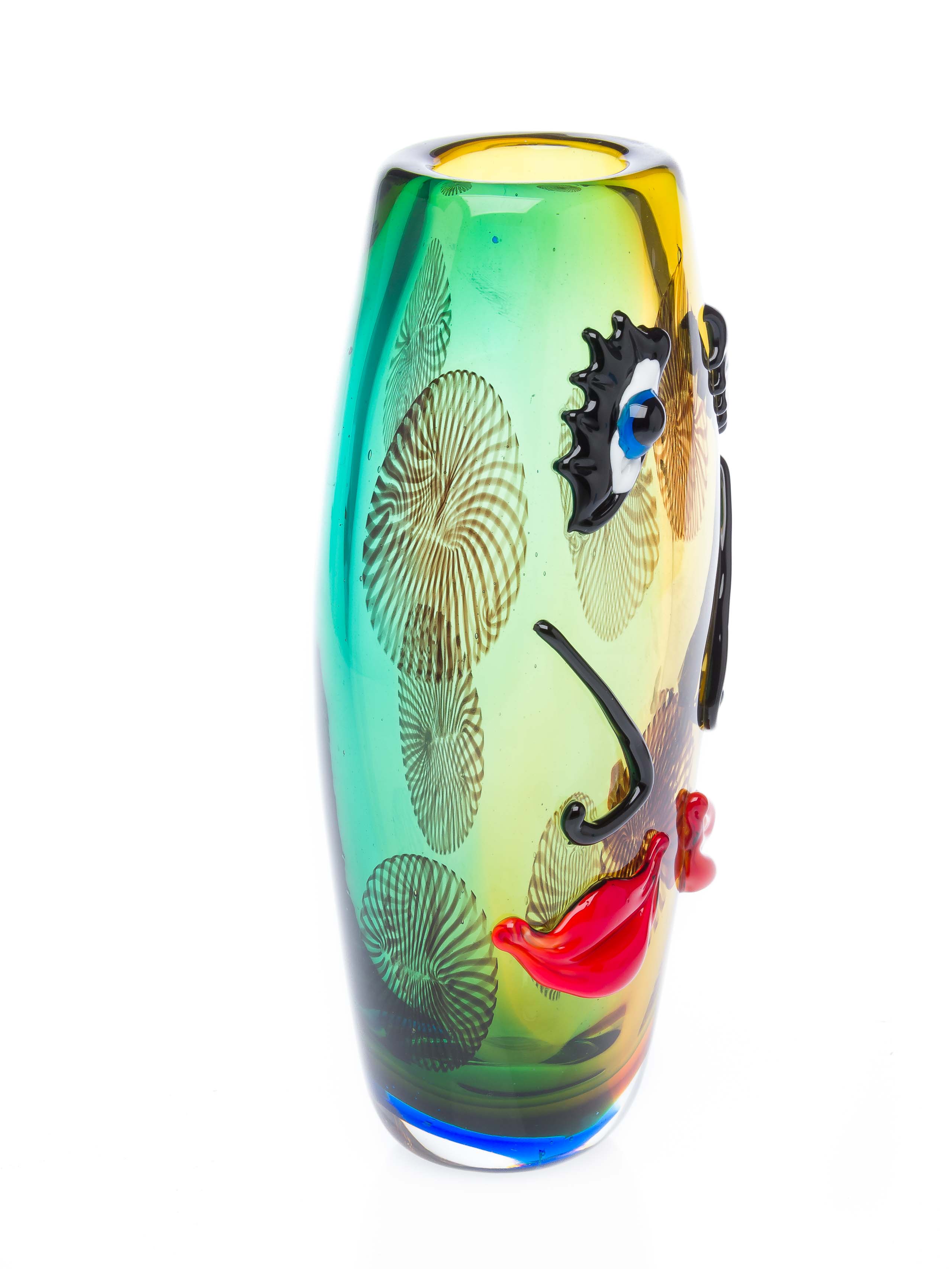 Glasvase Tischvase Gesicht moderne Kunst im Murano Stil Vase Blumenvase Glas