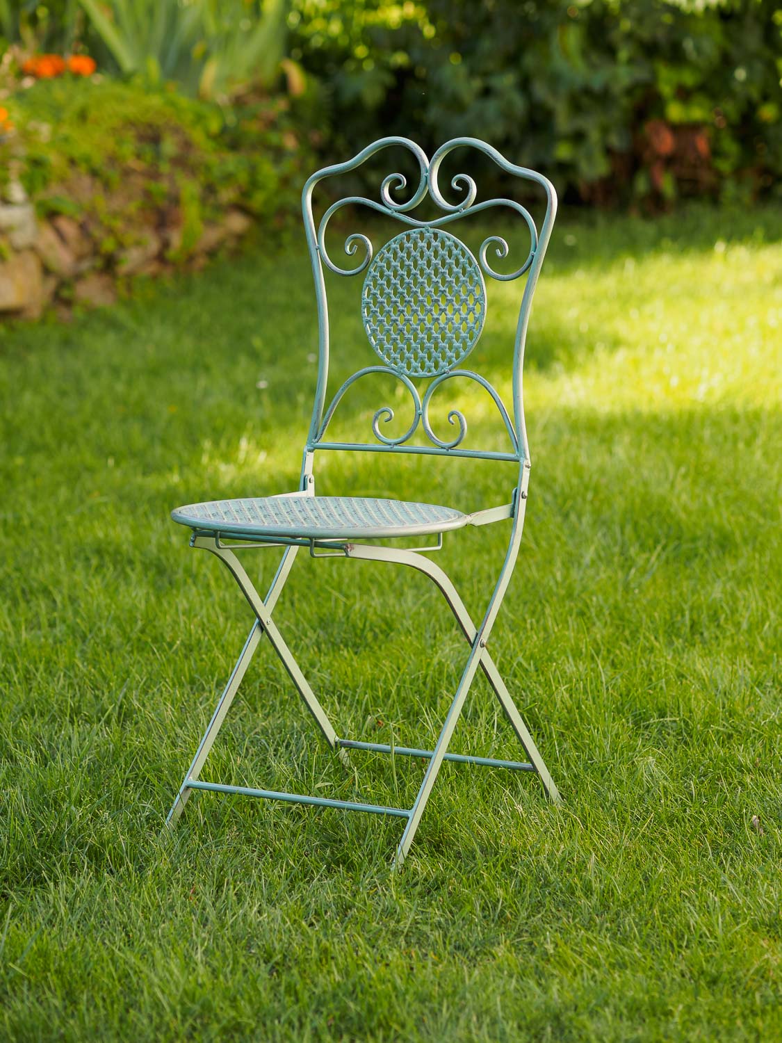 Gartenset Tisch und 2 Stühle Eisen Antik-Stil Gartenmöbel grün Bistroset