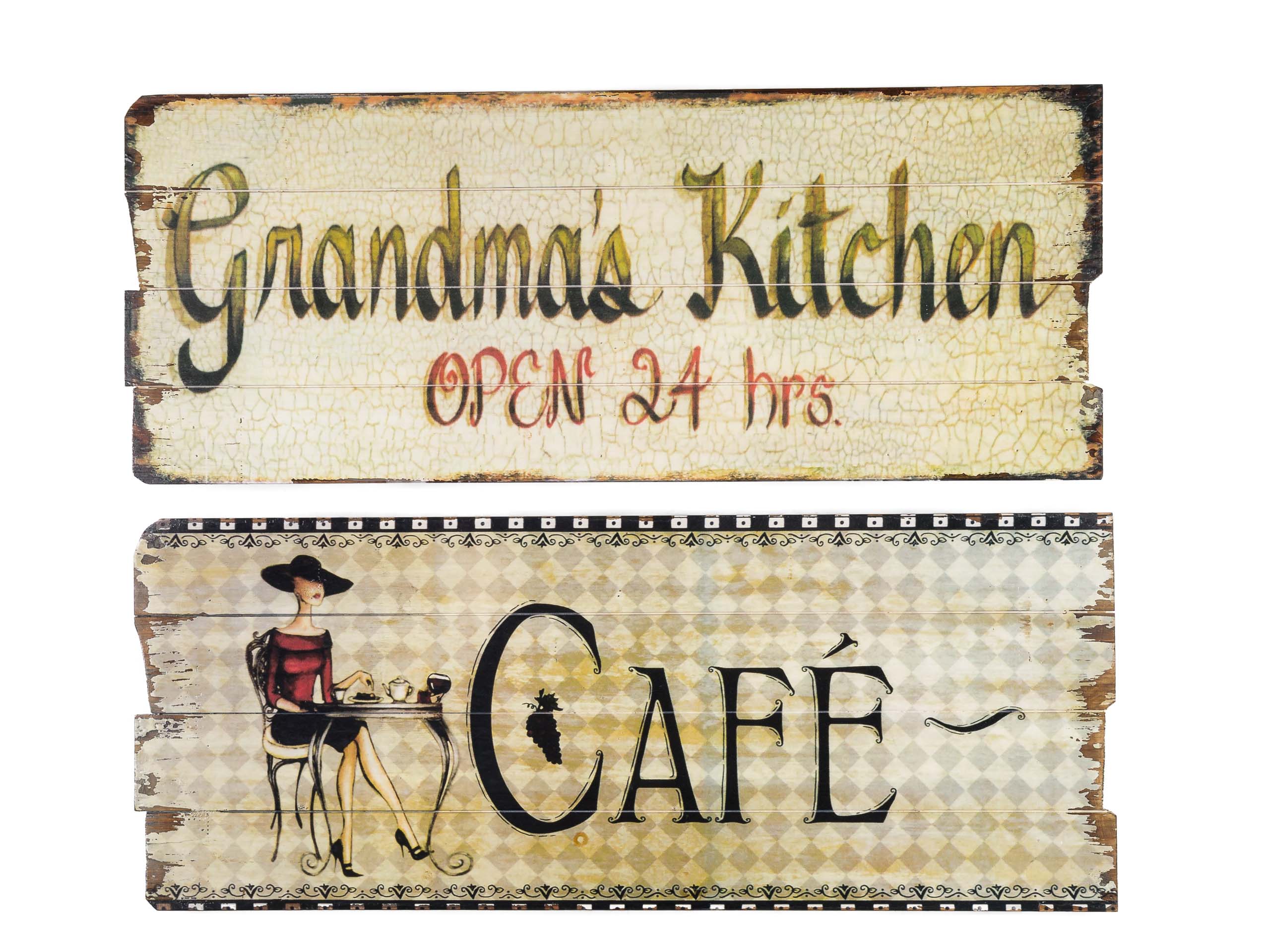 2x Bild Wandtafel Tafel Cafe Holzbild Wandbild Grandma`s Kitchen Küche Bistro