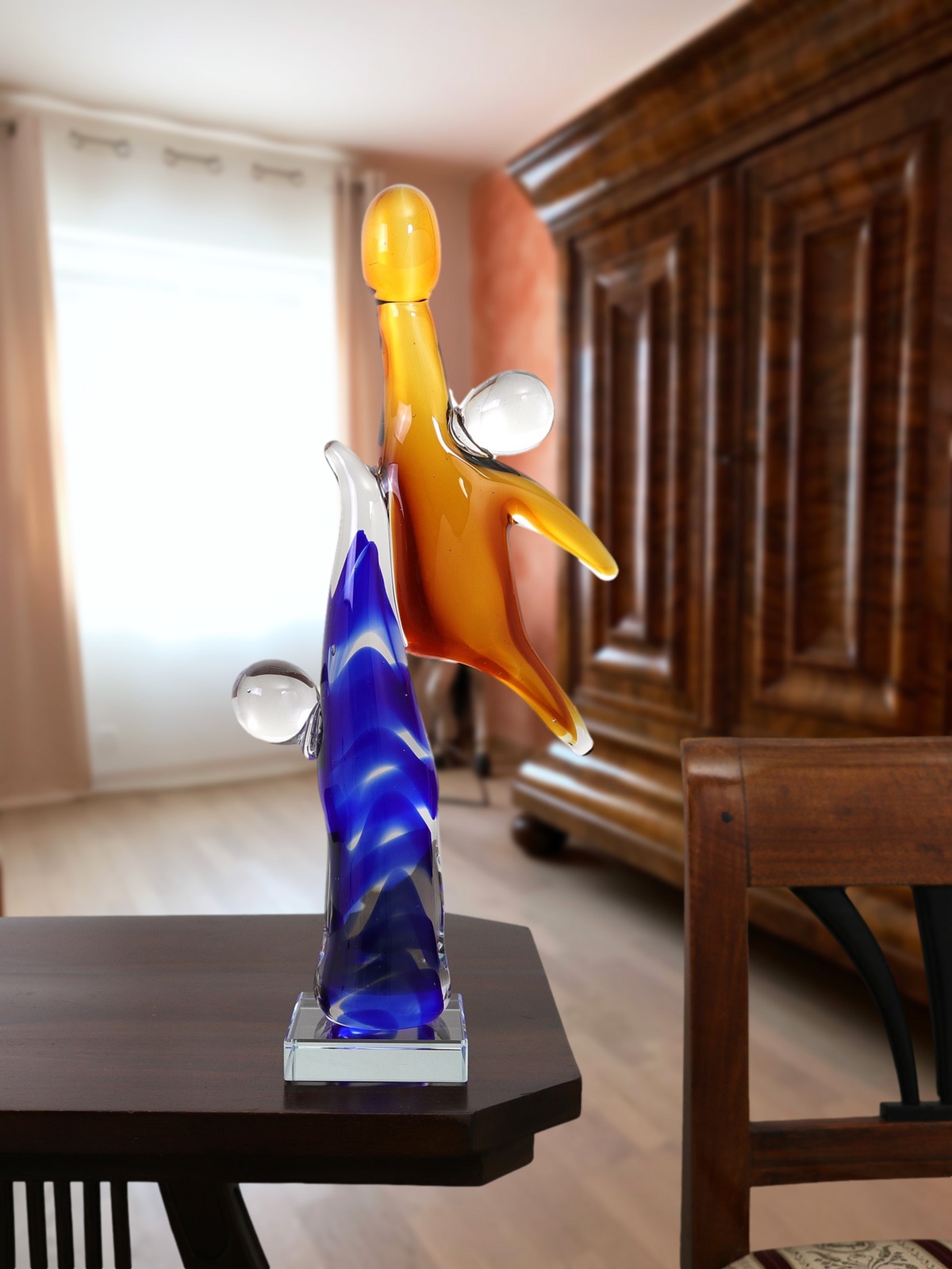 aubaho-OAT-426-3 Glasskulptur Basketball Glasfigur Figur Skulptur modern Glas Kunst abstrakt