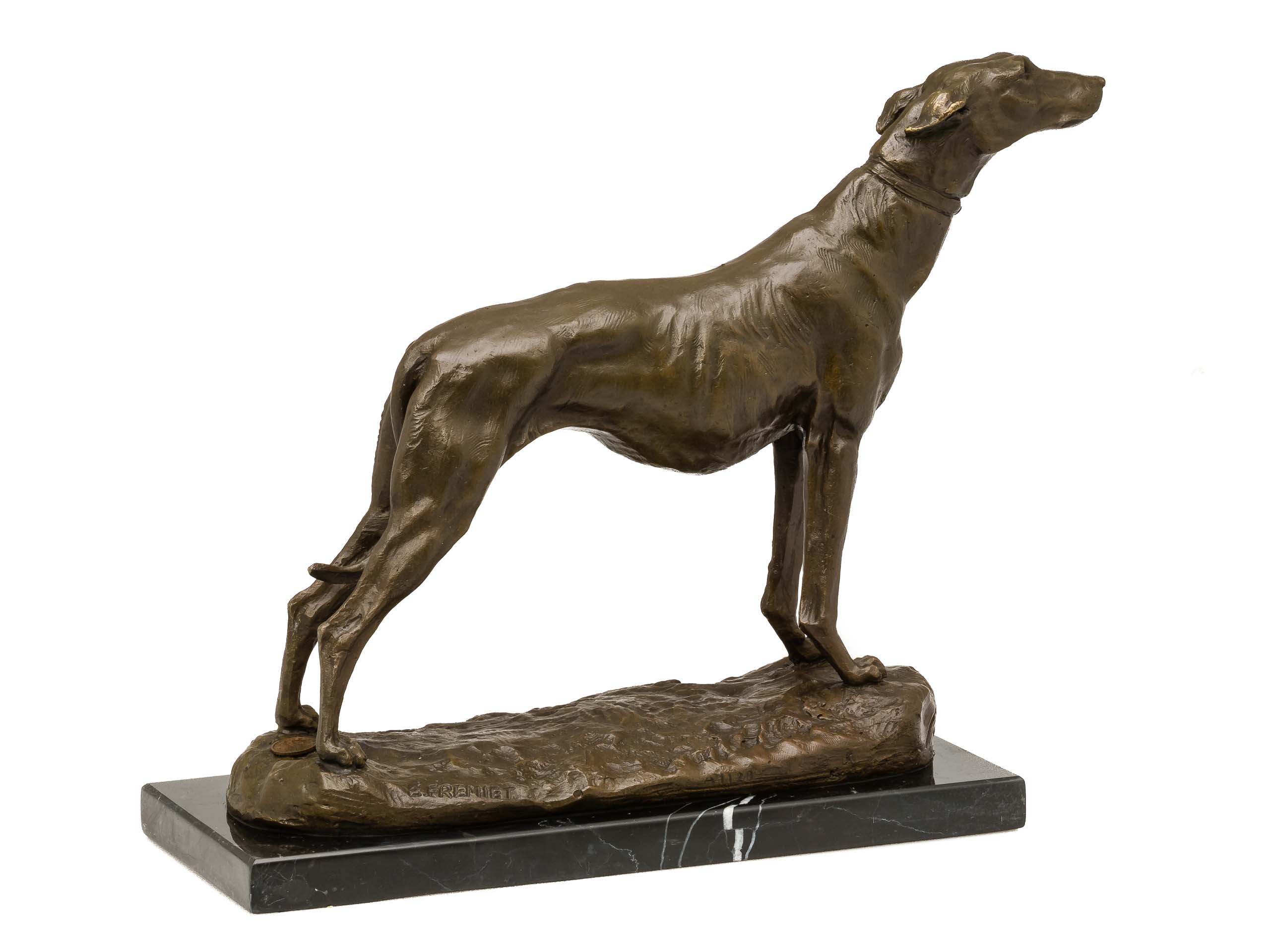 Bronzeskulptur Hund Windhund Bronze Skulptur Figur Greyhound Whippet Dog